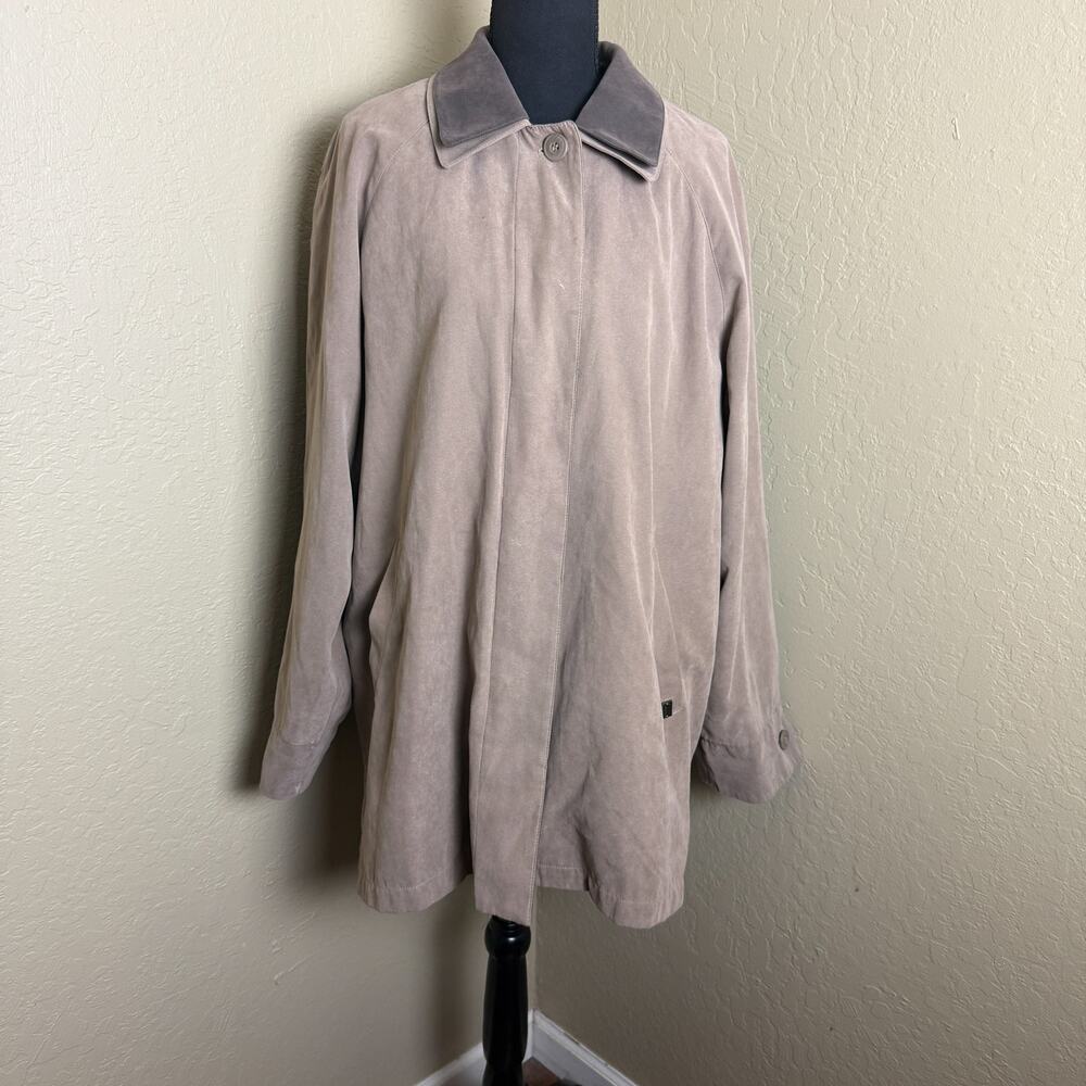 London Fog XL Regular Tan Faux Suede All Weather Coat Brown Collar Jacket